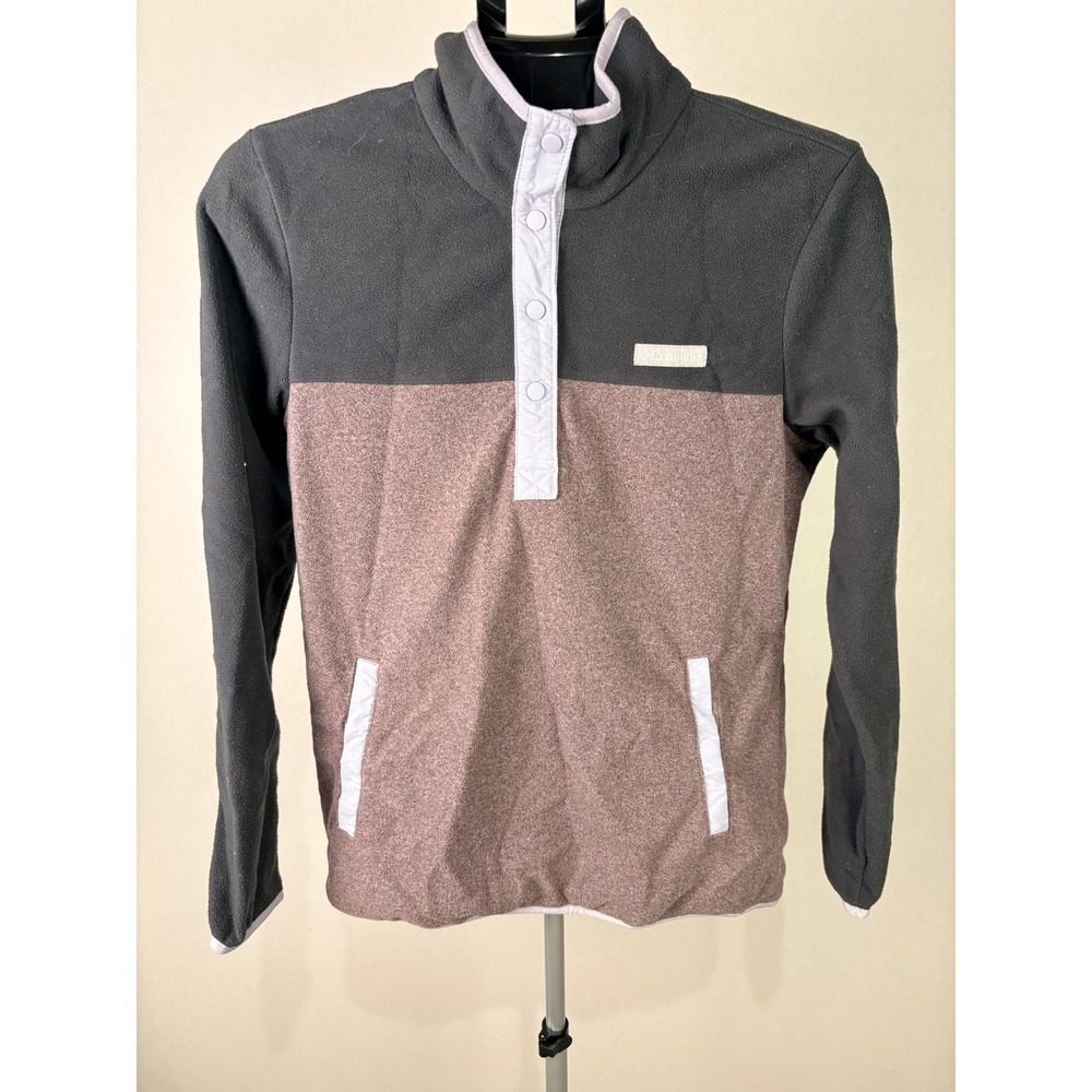 Columbia Womens Fleece Pullover Snap Neck Colorblock Grey Mauve Medium